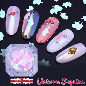 UNICORN SEQUINS AB Colour Flakes Nail Art Glitter Shape Decoration Iridescent UK - Picture 1 of 13