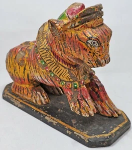 Hand Carved Hard Wood Tiger Figurine Statue Fine Rustic Hand Painted - Picture 1 of 8