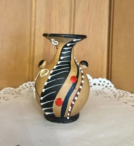 Jarrón de cerámica vintage pintado a mano miniatura Deruta Italia rojo negro blanco arcilla - Imagen 1 de 7