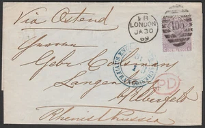GB QV 1867 SG97 6d FLIEDER WMK SPRÜHPLATTE 6 AUF COVER LONDON NACH DEUTSCHLAND SEHR SCHÖN - Bild 1 von 3