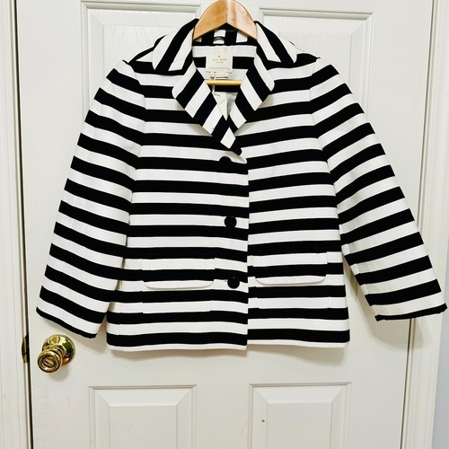 GIACCA BLAZER KATE SPADE NEW YORK BIANCO E NERO A RIGHE CAPPOTTO CORTO TAGLIA 00