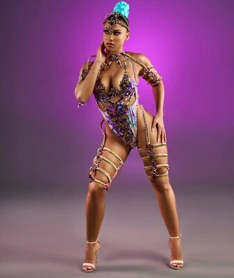 Carnival Costumes Caribbean Monday Wear Brazil Multi-Color Women Samba Purple - Image 1 of 4