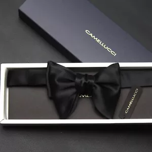 Men's bow tie 100%Silk Charmeuse Black Self tied Bow tie Small Compact Butterfly - Picture 1 of 19