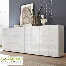 Madia credenza MIRO bianco laccato lucido serigrafato 4 ante design moderno sala