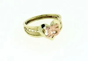 14k Solid Gold Two Tone Color Sweet 15 Heart Size 5 Ring 15 años De Oro 2.4 Gr - Picture 1 of 5