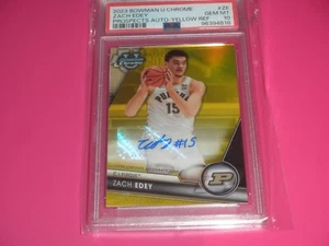 2023 Bowman U Chrome Prospect Auto Zach Edey Yellow Ref. PSA 10 #'D 9/75 +TOP - Bild 1 von 2