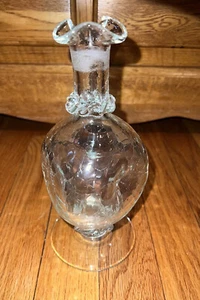 Vintage 8.5 Blenko Pinched Crackle Glass Decanter Bottle Rare Embellished MCM - Picture 1 of 13