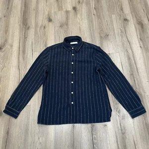 Zara Shirt Men’s Large Blue Stripped Textured Button Front Long Sleeve Pinstripe - Picture 1 of 7