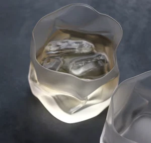 Vaso esmerilado Kimura Glass Crumple antiguo diseñador vidrio de roca Japón - Imagen 1 de 3