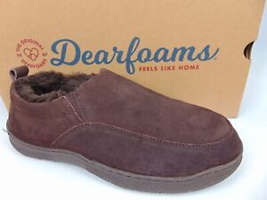 Dearfoams Men's Clog Genuine Suede and Wool Slippers, Size 10.0 M, Chocolate