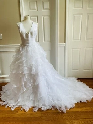 ANYA Women Stunning White Multiple Tiered Backless Flare Mermaid Wedding Dress  - Image 1 of 4