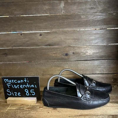 Mocassim de condução feminino Mercanti Fiorentini couro preto Horsebit tamanho 8,5 B excelente estado usado - Imagem 1 de 4