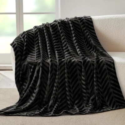 NEW West Elm Black Fleece Fuzzy Soft Throw Blanket Bedspread Bedding - 50" x 60" - Image 1 of 4