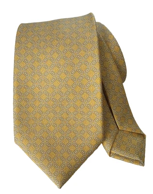 Corbata de seda amarilla BVLGARI 7 pliegues patrón geométrico hecha en Italia lujo nueva sin etiquetas Foto 1 de 4