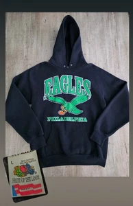 Vintage 90s Philadelphia Eagles Pullover Hoodie Sweatshirt Sz L Made In USA NFL - Picture 1 of 8