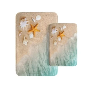 Beach Starfish Sea Shell Ocean Bathroom Rug Mat Set of 2, Washable Cover Floo... - Picture 1 of 6