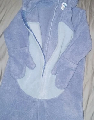 Old Navy Baby 12-24 米连帽毛绒冬季外套毯子。 蓝色恐龙 全新 — 第 1/4 张图片