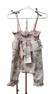 NWT Hatch & Cloak Pink & Gray Toile 1 Pc Romper 6 Months Baby Girl's Smocked - Picture 1 of 7