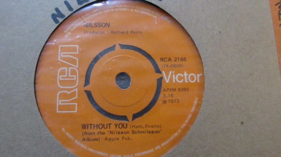 Harry Nilsson Without You 7" 1972 **VG+** - Image 1 of 1
