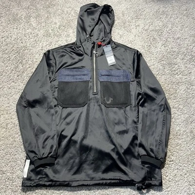 Chaqueta True Religion negra satinada 1/2 cremallera mediana bolsillos para hombre nueva con etiquetas $249 Foto 1 de 4
