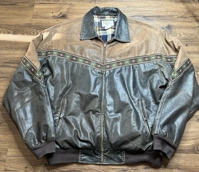 Cripple Creek Leather Jacket Mens XXL Black Brown Full Zip Aztec Western Vintage - Image 1 of 4