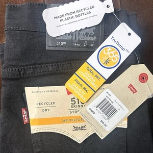 LEVI'S 510 SKINNY LEG BOYS W27 L29 14 REG BLACK STRETCH JEANS New with Tags - Picture 1 of 3