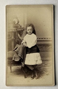 CDV Antique 1800’s Pretty Young Girl Long Hair Pulled Back Boston Mass. - Picture 1 of 2