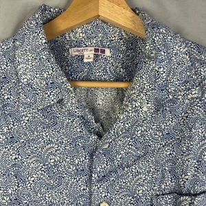LIBERTY London for Uniqlo Men's Shirt Blue Floral Linen Button Down Medium - Picture 1 of 8