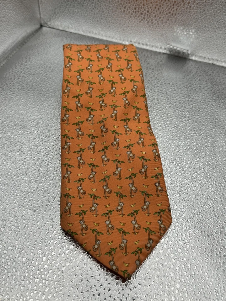 Corbata Brooks Brothers Para Hombre Mono Estampado Plátano Naranja Seda Divertida Novedad Foto 1 de 3
