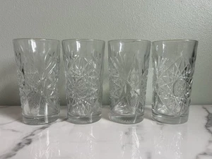 Vintage Libby USA Hobstar 6” Tall 16 oz. Highball Drinking Glasses Set of 4 - Picture 1 of 5