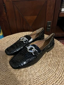Zapatos para mujer Donald Pliner Bristol astilla negro cocodrilo mocasín planos dinero antiguo 10 - Imagen 1 de 7