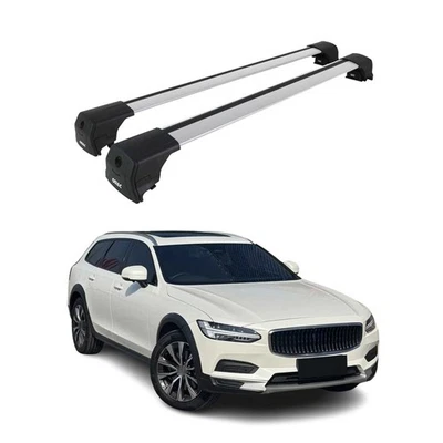 Portaequipajes barras transversales de techo de aluminio para Volvo V90 2018-2021 gris 2 piezas Foto 1 de 4