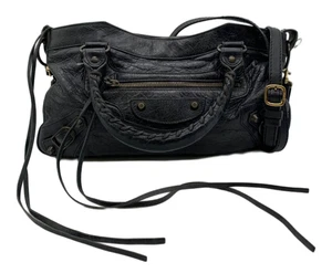 BALENCIAGA The First Classic Black Leather Handbag Shoulder Bag Vintage Used - Picture 1 of 10