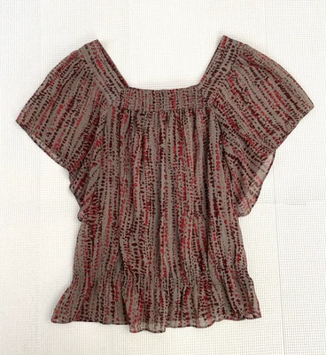 Blusa Mossimo Para Mujer Top Mediana Marrón Roja Manga Acampanada Transparente Elegante Informal Foto 1 de 4