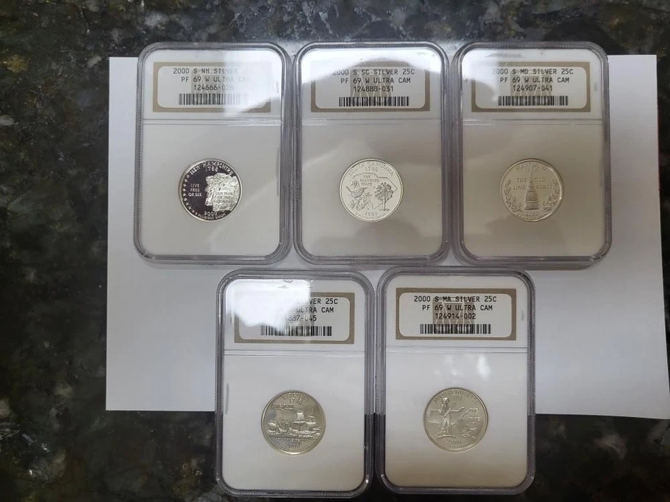 2000 SILVER PROOF NGC PF69 Ultra Cameo Set of Statehood Quarters 5 coins - Image 1 of 4