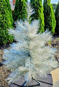 Vintage 60s? MCM Aluminum Tinsel Christmas Tree 3 ft with Metal Tripod Base - Picture 1 of 11
