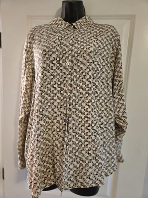 Blusa De Colección Austin Reed 18W Seda Abotonada Color Crema, Negro, Diseño Marrón Foto 1 de 4