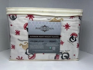Pointehaven Penguin King Sheet 4pc Set 100% COTTON Superior Heavy Weight Flannel - Picture 1 of 7