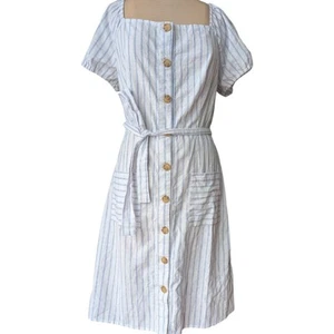 Gestreiftes Midikleid Baumwollmischung Knopfleiste Damen Gr. Large Matrose Chic Preppy - Bild 1 von 12