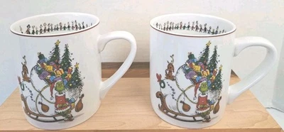 Williams Sonoma The Grinch Mug 14 Oz Christmas Tree Porcelain Set of 2 Dr.Seuss - Image 1 of 4