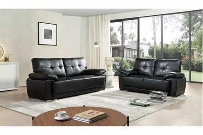 Leather Sofa Set 3+2+1 Suite Black Sturdy Comfy Modern Contemporary (SIENNA)