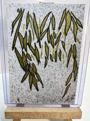 Tarjeta de arte original ACEO acrílica, pintada a mano, 2,5 pulgadas X 3,5 pulgadas “hojas doradas” Foto 1 de 4
