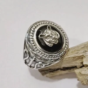 Anello Capitano Ettore Barbossa, Anello in Argento Sterling 925 Massiccio, NATURALE Nero ONYX - Foto 1 di 9