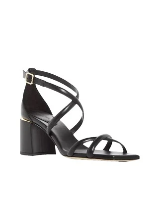 Sandalias Jimmy Choo Rheea 65 tacón bloque 41 cuero negro punta abierta cierre de hebilla Foto 1 de 4