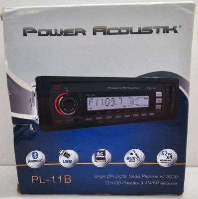 Power Acoustik PL-11B In-Dash CAR RADIO STEREO BLUETOOTH RECEIVER w/FACEPLATE - Image 1 of 4