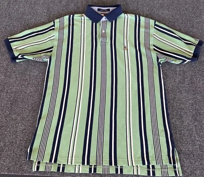 Camisa Polo Tommy Hilfiger De Colección Años 90 Verde Azul Rayas Preppy Dinero Antiguo Grande Foto 1 de 4