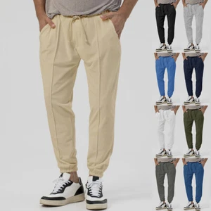 Men's Autumn/Winter Solid Color Casual Pants Sweatpants Loose Tracksuit Trousers - Picture 1 of 33