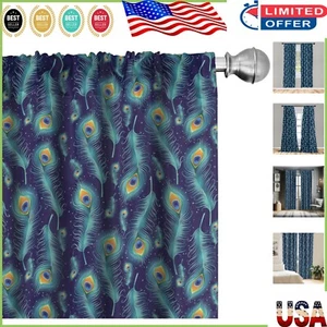 Elegant Peacock Feather Curtains - Room-Darkening Window Treatments (2 Panels) - Picture 1 of 8