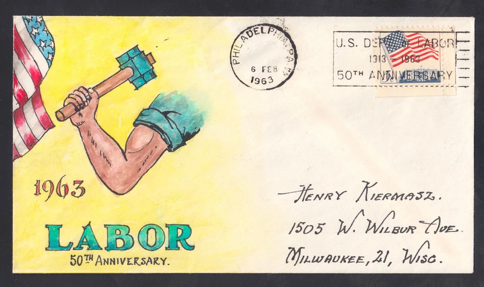US Stamp #1208 Labor Anniversary on Herman Maul Handpainted First Day Cover VF - Image 1 of 1
