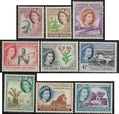 S Rhodesia 1953 part set 9 of 14 sg 78-86 MNH Pictorial Definitives - Image 1 of 2